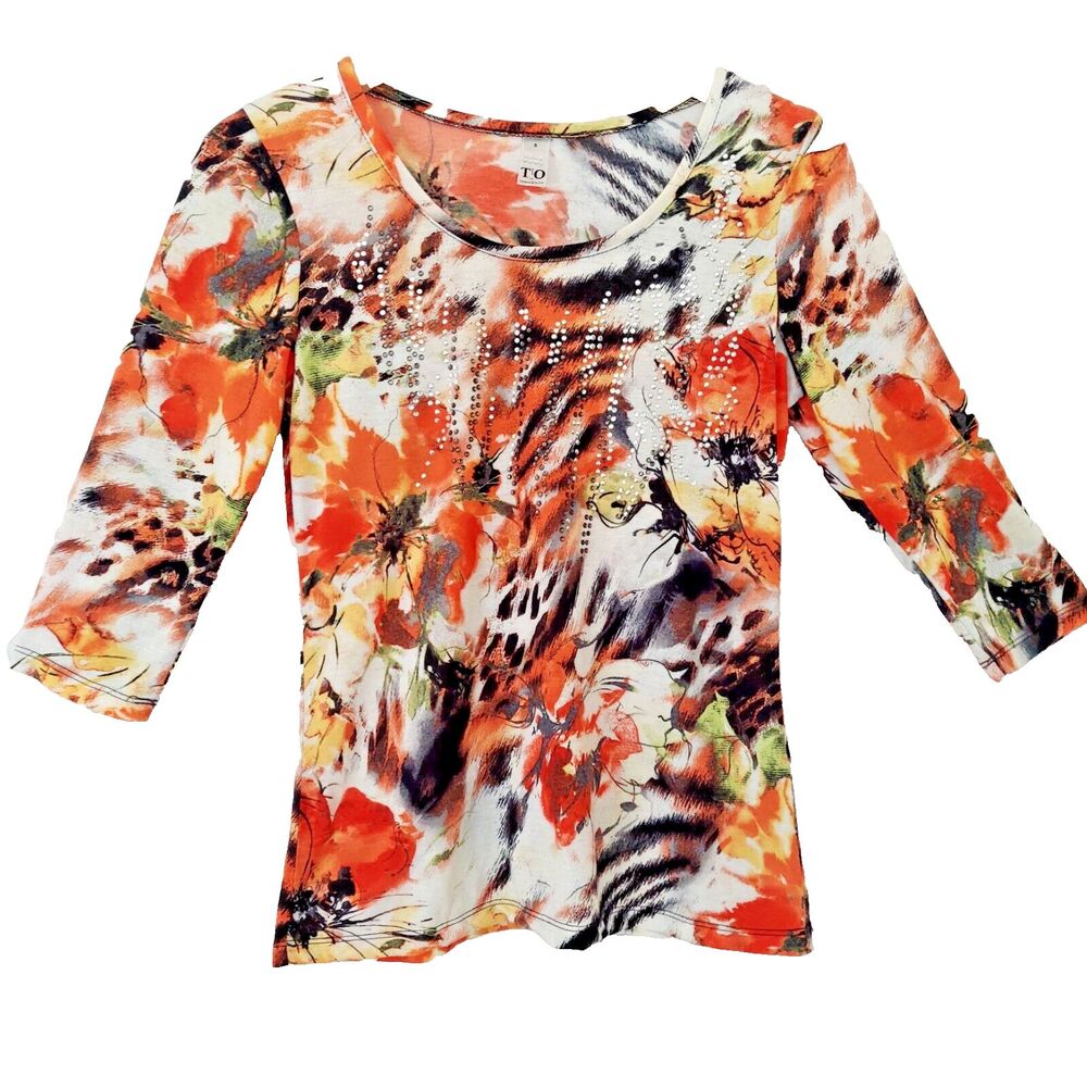 Thomas and Olivia Top Small Embellished Fall Colors Orange Gold